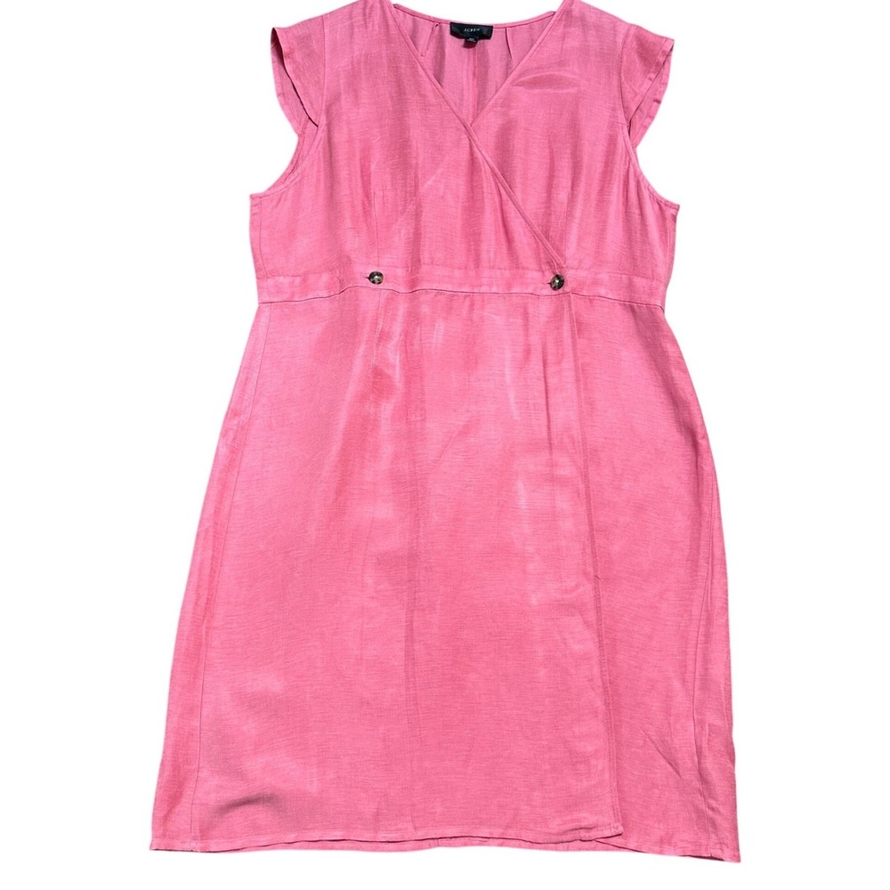 J.Crew Pink Linen Cupro Faux Wrap‎ Flutter Sleeve Dress Size 20 Spring Preppy - Picture 5 of 8